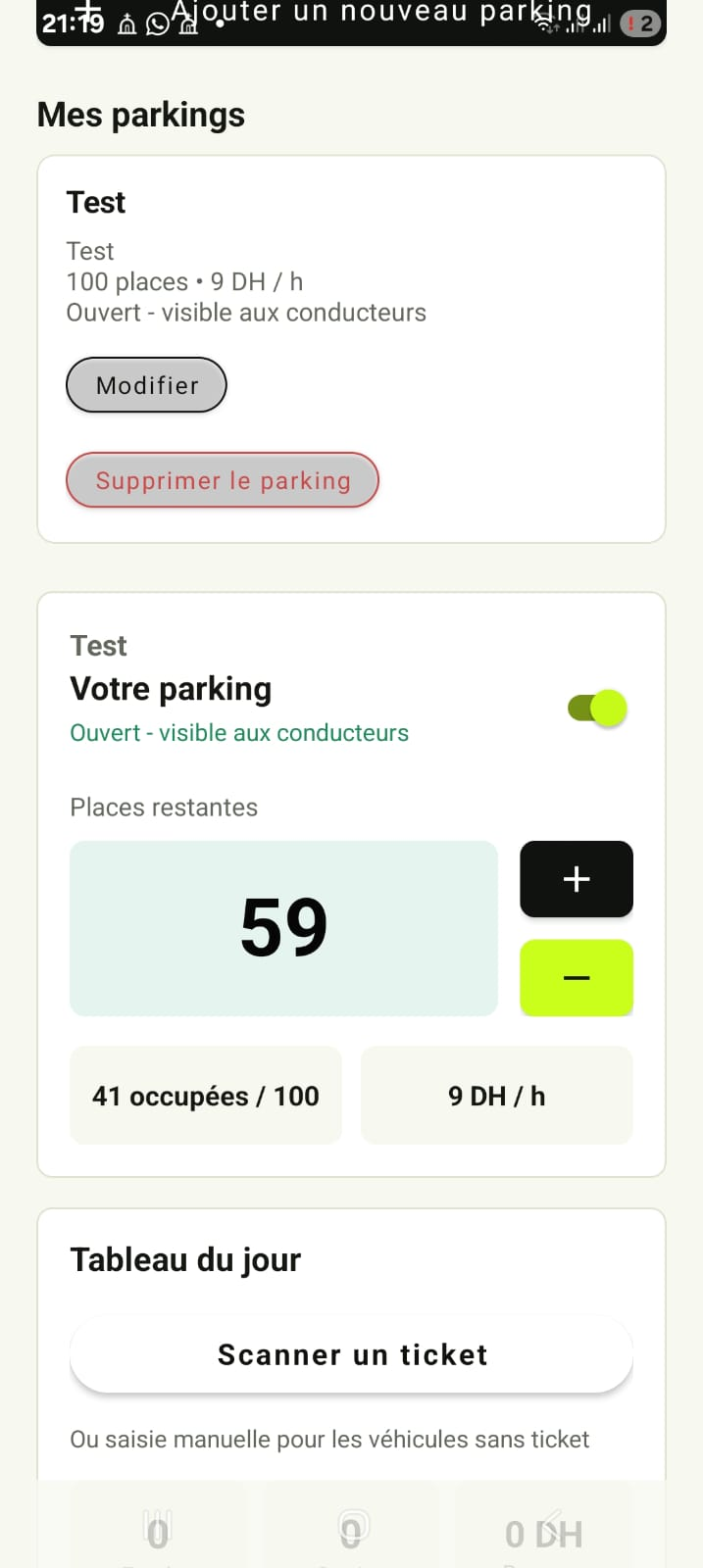 Gestion des places par un gardien dans Parky