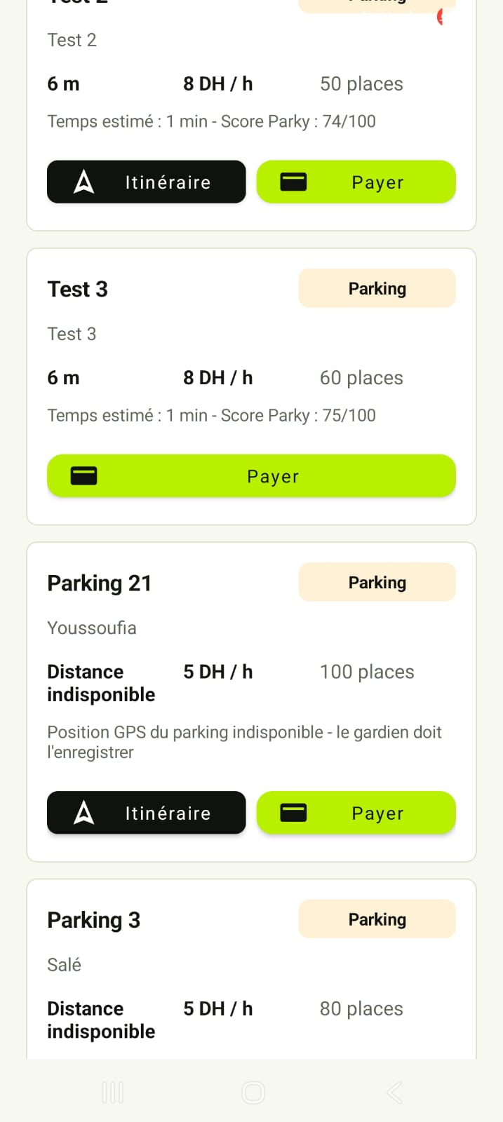 Carte et trajet vers un parking avec Parky